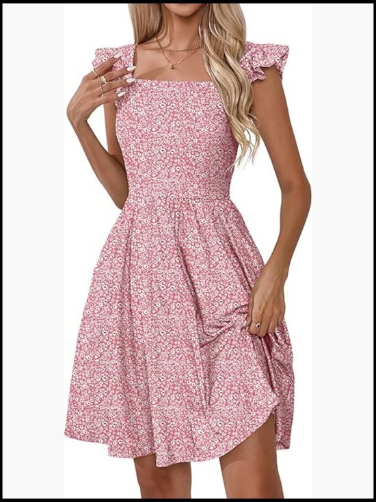 Dresses & Skirts - Polyester Spandex Summer Casual Sundress with Pockets Floral Print